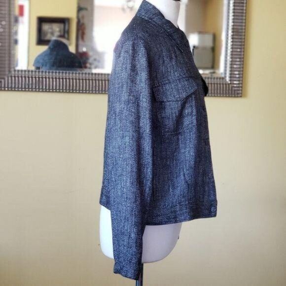 Theory Trucker Jacket Herring Melange Front Buttons Navy Blue Size Large Women's - Picture 7 of 12